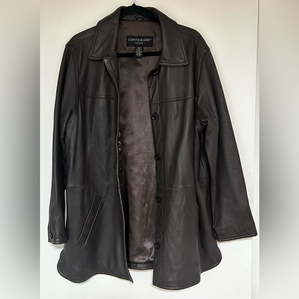 Women’s Vintage Centigrade Leather Button Jacket Soft Brown Lined Coat Sz Large